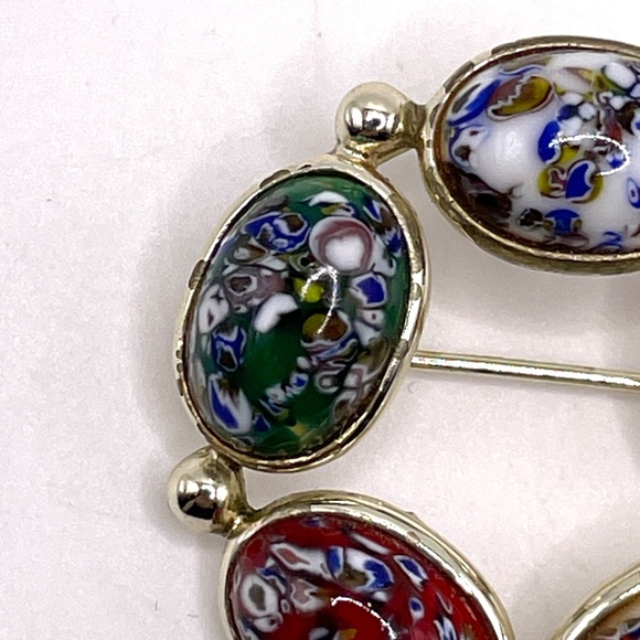 Millifiori Style Glass Cabochon Circle Pin Brooch - Picture 2 of 9